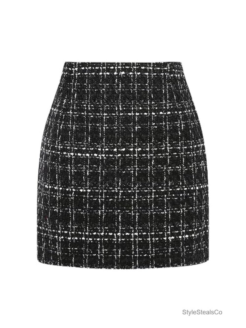 Wool Blend Plaid Mini Pencil Skirt High Waist Bodycon